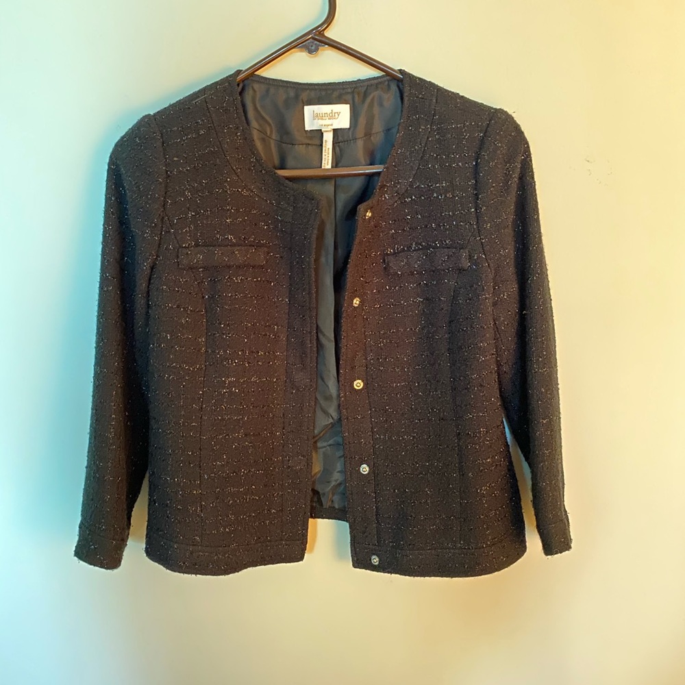 Black tinsel blazer with snap front - US 2